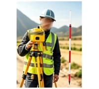Asta di misurazione in alluminio rosso e bianco，asta topografica 2/3/5metri | Tipo con giunto a vite/telescopico; portatile, per rilievi topografici e lavori stradali(Telescopic type,3meter)