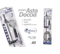 Asta doccia completa doccetta Sali scendi 3 getti set regolabile cromo 65 cm