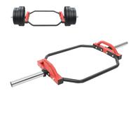 Asta esagonale, manico zigrinato con supporto e 2 morsetti a molla, manicotti per bilanciere, asta per sollevamento pesi, dispositivo fitness per casa (rosso)