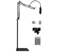 Asta Microfono da Terra, Braccio Microfono per Blue Yeti, HyperX Quadcast, Elgato Wave, SM7B MV7 e Altri Microfoni con Vite da 3/8" 5/8" 1/4", Filtro Anti-pop, Microfono Clip