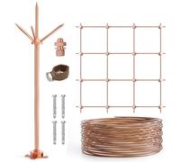 Asta parafulmine con conduttore verso il basso da 18 m, 6 AWG e rete di terra fai da te e morsetto, omologata UL, per bungalow sul tetto della casa, fattoria in stagno (4,5 m, kit di sistemi fulmini)