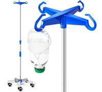 ® Asta per flebo in ACCIAIO INOX con 4 ganci in plastica e ruote piroettanti con
