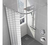 Asta per tenda da doccia angolare in acciaio inossidabile, regolabile 60-80 cm x 80-120 cm, non forata, grado 304, design curvo per bagno e armadio, durevole ed elegante