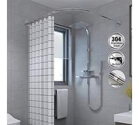 Asta per tenda da doccia curva a forma di L, espandibile, senza trapano, in acciaio inossidabile, design anti-abbassamento per vasche da bagno angolari, aggiornamento moderno del bagno