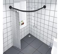 Asta per tenda da doccia curva a forma di L, senza foratura, per bagno, vasca da bagno, barra per binari per tende angolari regolabile ed estensibile in acciaio inossidabile (dimensioni 60-80 cm x