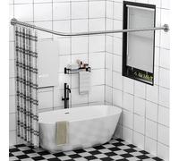 Asta per tenda da doccia in acciaio inox 304 estensibile a forma di L per vasca da bagno ad angolo (61-175,3 x 180,3-215,9 cm, dimensioni massime 114 pollici), installazione senza trapano, per