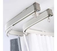 Asta per tenda da doccia regolabile, 3,7 m, sistema telescopico a binario doppio, robusto supporto a soffitto per finestre a golfo, patio e docce, facile installazione, binario scorrevole flessibile