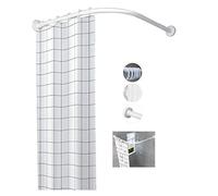 Asta per Tenda da Doccia Rotonda, Asta Curva Regolabile per Tenda da Doccia, Asta Estensibile Senza Foratura/Foratura in Acciaio Inossidabile per Bagno, Spazio privato Esterno Bianco 90-130×