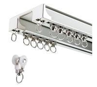 Asta per tenda doppia, binario da soffitto per divisorio, set di aste per tende per balconi e camper (bianco, 200 cm, 2 x 100 cm), regolabile, facile da installare