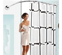 Asta per Tende da Doccia Estensibile A Forma di L Curvo No Drill Doccia Binario Telescopico per Tenda per Bagno, Palo Appendiabiti per Tende da Bagno in Acciaio Inossid, 70 to 95 x 90 to 130cm