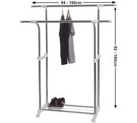 Asta per Vestiti Pesante Duty Acciaio Inox su Ruote Doppio Scaffale Regolabili