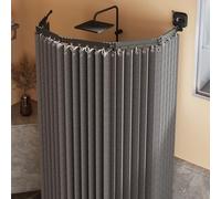 Asta pieghevole per doccia con ventosa | Tessuto impermeabile in lino | Forte tenuta per docce angolari | Design a 5 pieghe | Grigio | Lavabile e