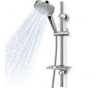 Asta Saliscendi Doccia in ABS ad Alta Pressione Cromato, Doccetta 3 Getti Pioggia, Massaggio e Getto Multi, Supporto Regolabile, Flessibile Acciaio 150 cm, con Portasapone