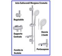 Asta Saliscendi Doccia Morgana Regolabile Cromato Soffione Doccetta 3 Getti Set