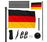Asta telescopica in alluminio, regolabile in altezza, (nero, altezza 6,5m) | resistente alle intemperie, antiruggine, con corda tedesca e manicotto stabile, per esterni
