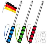 Asta telescopica per bandiera, 3 pezzi, 2,5 m, in acciaio inox, telescopico, con 10 clip, per viaggi, campeggio, insegnanti, guida turistica