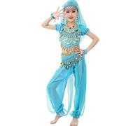 Astage Costume Danzatrice Ventre Maniche Corte Bambina Carnevale Halloween Abiti M Blu cielo