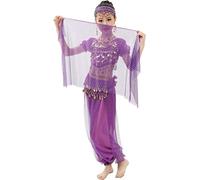 Astage Costume Danzatrice Ventre Maniche Corte Bambina Carnevale Halloween Abiti M Viola