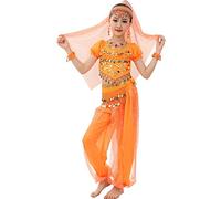 Astage Costume Danzatrice Ventre Maniche Corte Bambina Carnevale Halloween Abiti XL Arancia