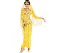 Astage Donna Ballo Veste Imposta Scollo Indiani Orecchini Harem Pantaloni Sportivi Giallo