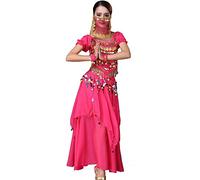Astage Donna Danza Ventre Costume Halloween Top Gonne Veil Bracciali Copricapo Hotpink