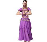 Astage Donna Danza Ventre Costume Halloween Top Gonne Veil Bracciali Copricapo Viola