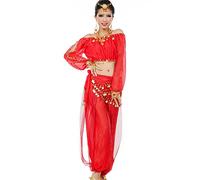 Astage Donne Danza Del Ventre Costume Active Wear A Maniche Lunghe Top Set Rosso