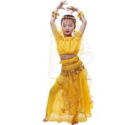 Astage Ragazza Manica Corta Danza del Ventre Carnevale Costume alle Ornamenti L Giallo