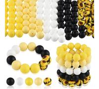 ASTARON 100 pezzi 15mm perline in silicone per la creazione di portachiavi, perline rotonde in silicone giallo nero per bracciali penne artigianato creazione di gioielli