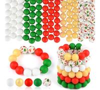ASTARON 100perline in silicone da 15mm per la creazione di portachiavi, perline rotonde verdi,rosse e dorate in grandi quantità per braccialetti natalizi, idee regalo natalizie e decorazioni