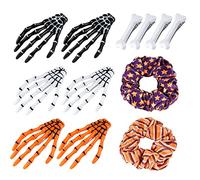 ASTARON 12 pezzi Halloween scheletro mani fermagli per capelli e fasce elastiche per capelli per Halloween Dress Up, clip per capelli horror