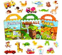 ASTARON 3 Pack livres d'autocollants réutilisables pour enfants, autocollants 3d, jouets de voyage portables et jouets éducatifs d'apprentissage sensoriel pour les enfants en bas âge 3 4 ans