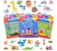 ASTARON 3 Pack livres d'autocollants réutilisables pour les enfants, Simpatici dinosauri, animali e veicoli, adesivi impermeabili, ciocattoli da viaggio portatili e giocattoli educativi sensoriali