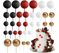 ASTARON 32 Pezzi Decorazioni per Topper per Torta a Sfera Mini Palloncini Bastoncini per Topper per Torta Palline di Schiuma Scelte per Torta per Matrimoni Festa Compleanno (Rosso Nero)