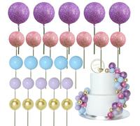 ASTARON 50 Pz Palla Cake Topper Decorazioni Mini Palloncini Cake Topper Bastoncini Palline di Schiuma Cake Picks per Matrimonio Festa Compleanno (Rosa, Viola, Blu)