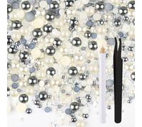 ASTARON 50g Mix Strass Flatback Mezze Perle per Artigianato Dimensioni Miste 3mm-10mm Strass Flat Back per Tazze Mugs Scarpe Nail Art (Grigio Argento, Bianco)