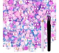 ASTARON 50g Mix Strass Flatback Mezze Perle per Artigianato Dimensioni Miste 3mm-10mm Strass Flat Back per Tazze Mugs Scarpe Nail Art (serie rosa viola)