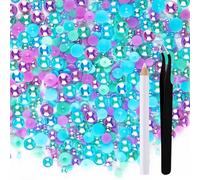 ASTARON 50g Mix Strass Flatback Mezze Perle per Artigianato Dimensioni Miste 3mm-10mm Strass Flat Back per Tazze Mugs Scarpe Nail Art (Blu, Viola, Verde)