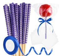 ASTARON Confezione da 24 bastoncini e sacchetti glitterati per caramelle e mele, kit di bastoncini per cake pop, inclusi bastoncini di mela caramellata con nastro e sacchetti per imballaggio di mele