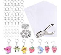 ASTARON fogli termorestringenti in plastica Kit da 181 pezzi, 20 fogli di pellicola termoretraibile Carta patinata Pun Punzonatrice, 160 pezzi Ganci per orecchie, spille e portachiavi Accessori
