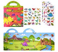 ASTARON Libro di adesivi 3D per bambini, 88 adesivi riutilizzabili in gelatina di dinosauro per i più piccoli, adesivi da gioco e da viaggio e libro di apprendimento sensoriale educativo