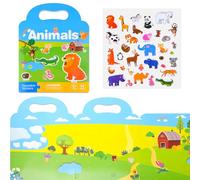 ASTARON Libro di adesivi 3D riutilizzabile per bambini, adesivi impermeabili del mondo degli animali per bambini piccoli, libri di scene di adesivi da viaggio