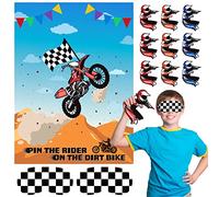 ASTARON Pin The Tail Games Pin The Rider on The Motocross Party Game con 30 adesivi per driver per Dirt Bike Forniture per feste a tema, feste per ragazzi e ragazze, sfondo per baby shower, regali di