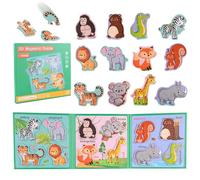ASTARON Puzzle magnetico animale con 60pcs adesivi riutilizzabili per i bambini, 41 pezzi puzzle prescolare educazione apprendimento viaggi giocattoli auto attività aereo