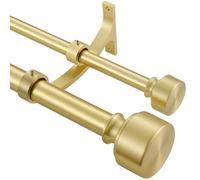 Aste doppie per tende in ottone per finestre da 71 a 122 cm, aste per tende doppie regolabili, asta decorativa per doppia finestra con tappo moderno, 1 pollice anteriore e posteriore da 5/8 di pollice