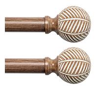 Aste per tende in legno per finestre: Aste per tendaggi regolabili da 1 pollice di diametro da 121,9 cm a 218,4 cm, confezione da 2 aste resistenti per finestre con finta venatura del legno e finali a