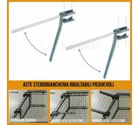 Coppia Bracci Aste Stendibiancheria Stendi Panni Balcone Ribaltabili Pieghevoli