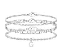 Astellea Bracciale Personalizzati In Acciaio Inossidabile con Lettere - Set di 3 Gioielli per Uomo Braccialetto 21cm Regalo per Natale Laurea Compleanno Ideale per Papà Figlio Nipote Nonno (G)