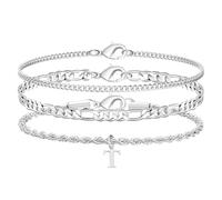 Astellea Bracciale Personalizzati In Acciaio Inossidabile con Lettere - Set di 3 Gioielli per Uomo Braccialetto 21cm Regalo per Natale Laurea Compleanno Ideale per Papà Figlio Nipote Nonno (T)