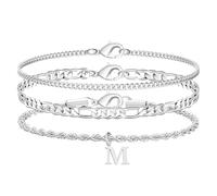 Astellea Bracciale Personalizzati In Acciaio Inossidabile con Lettere - Set di 3 Gioielli per Uomo Braccialetto 21cm Regalo per Natale Laurea Compleanno Ideale per Papà Figlio Nipote Nonno (M)